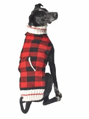Chilly Dog Organic Red Buffalo Check Wool Knit Dog Sweater XL EXTRA LARGE